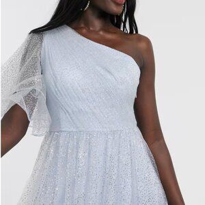 ASOS tulle one shoulder glitter full prom maxi dress in blue Dolly & Delicious